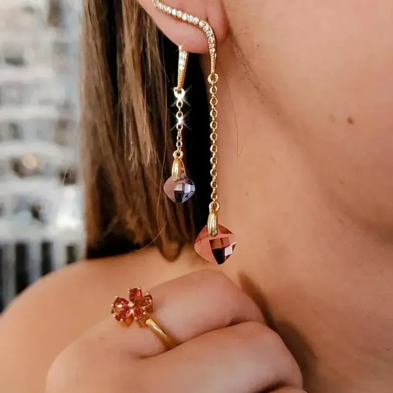 EAR JACKET DOURADO ZIRCÔNIAS MARSALA