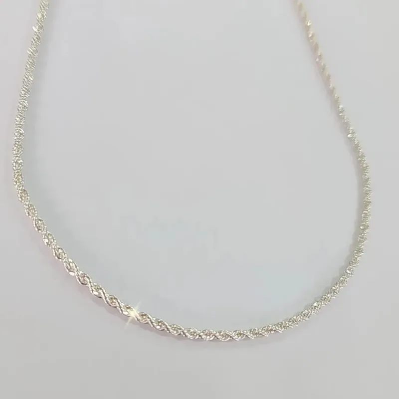 COLAR CORDA BAIANA FINA BANHO DE PRATA 33 + 10CM