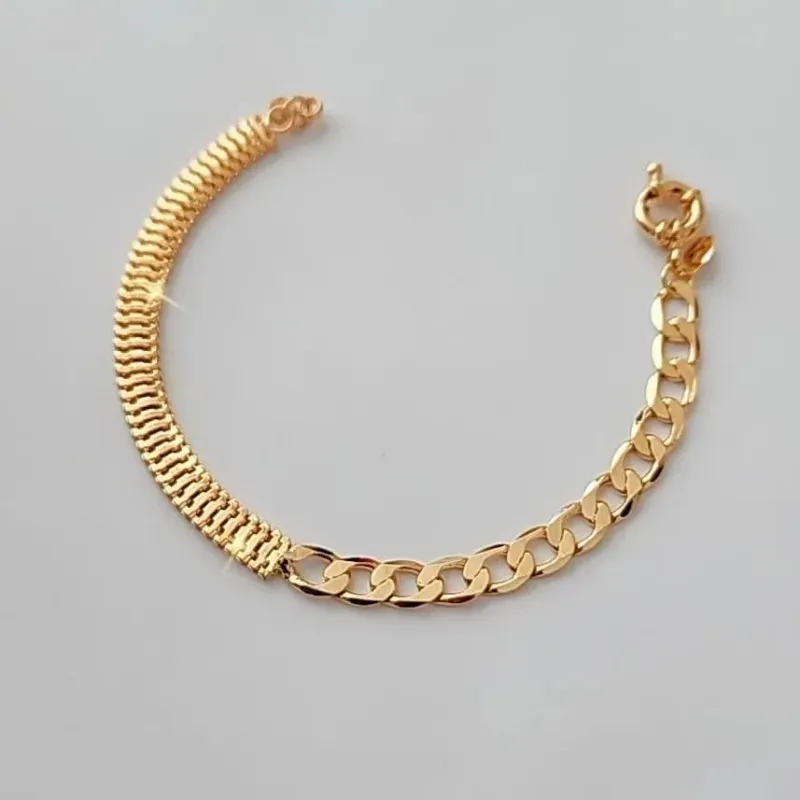 PULSEIRA DOURADA CORRENTE MAIS MALHA E FECHO BOIA