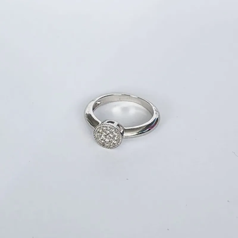 ANEL RÓDIO BRANCO SOLITÁRIO CRAVEJADO MICROZIRCÔNIAS CRISTAL
