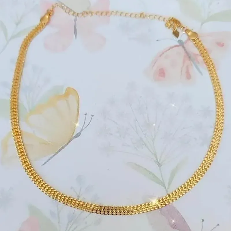 COLAR CHOKER DOURADO MALHA DETALHES ACHATADA