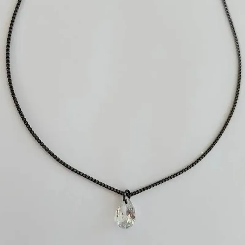 COLAR RÓDIO NEGRO PINGENTE GOTA ZIRCÔNIA CRISTAL