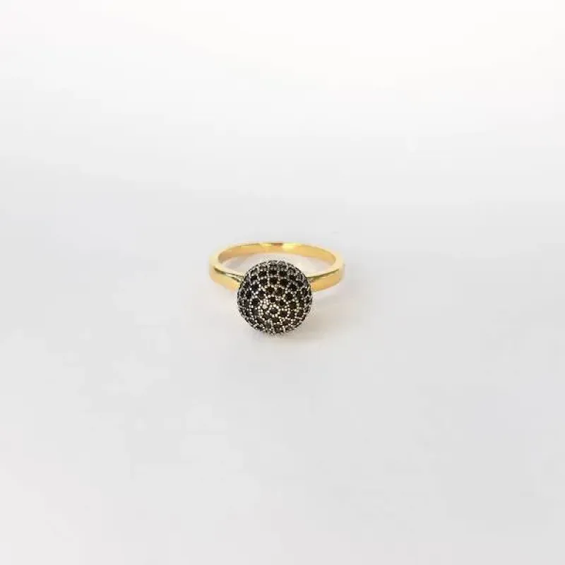 ANEL DOURADO BOLA CRAVEJADO MICROZIRCÔNIAS NEGRAS