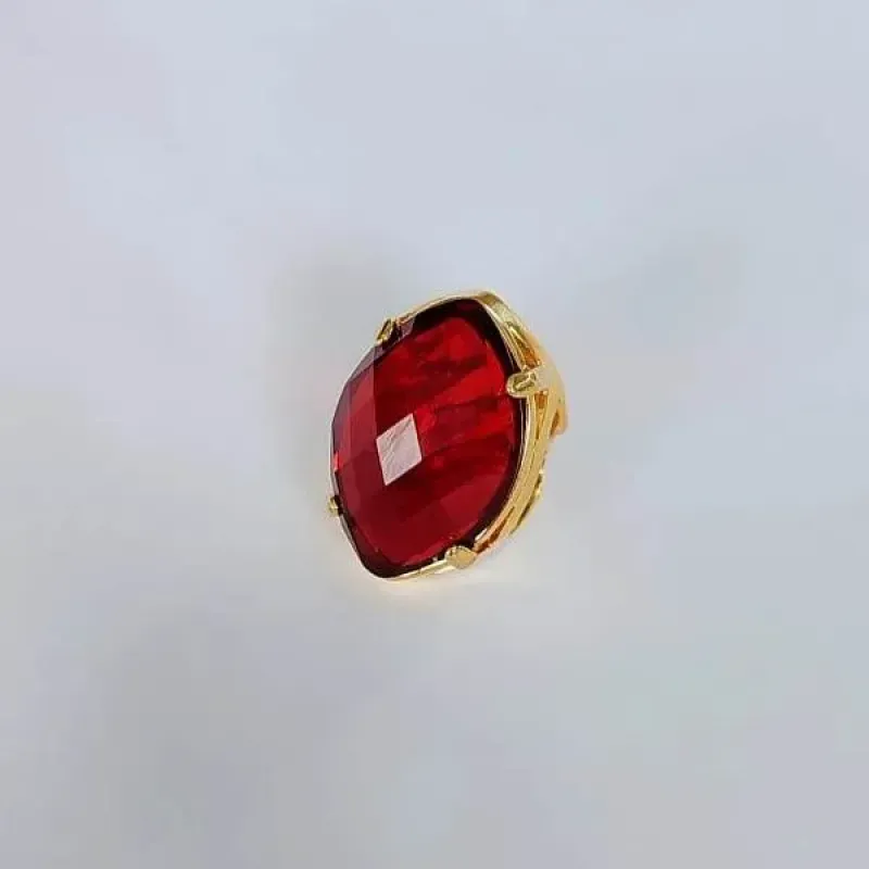 ANEL DOURADO PEDRA OVALADA RUBI