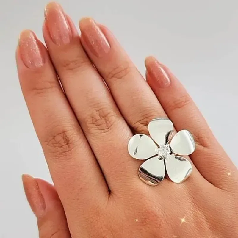ANÉL FLOR MÓVEL COM PEDRA DE ZIRCÔNIA PRATA