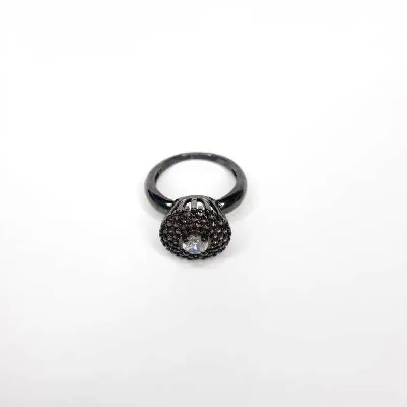 ANEL RÓDIO NEGRO CRAVEJADO ZIRCÔNIAS CRISTAL