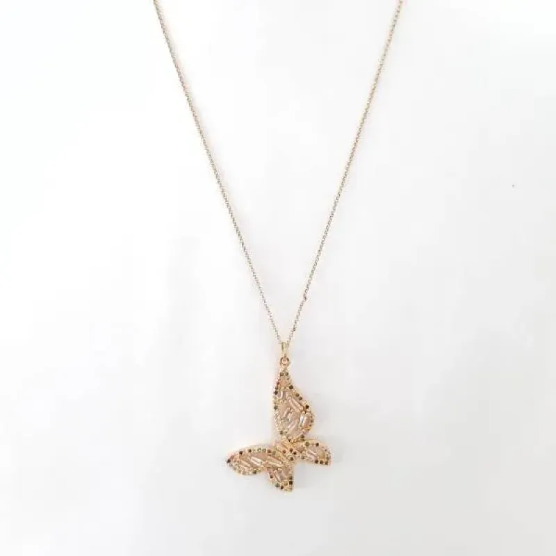 COLAR DOURADO BORBOLETA CRAVEJADA ZIRCONIAS MULTICOR