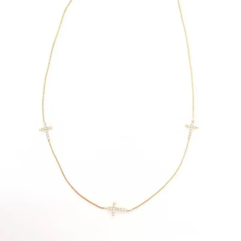 COLAR DOURADO CORRENTE COM CRUZ CRAVEJADA