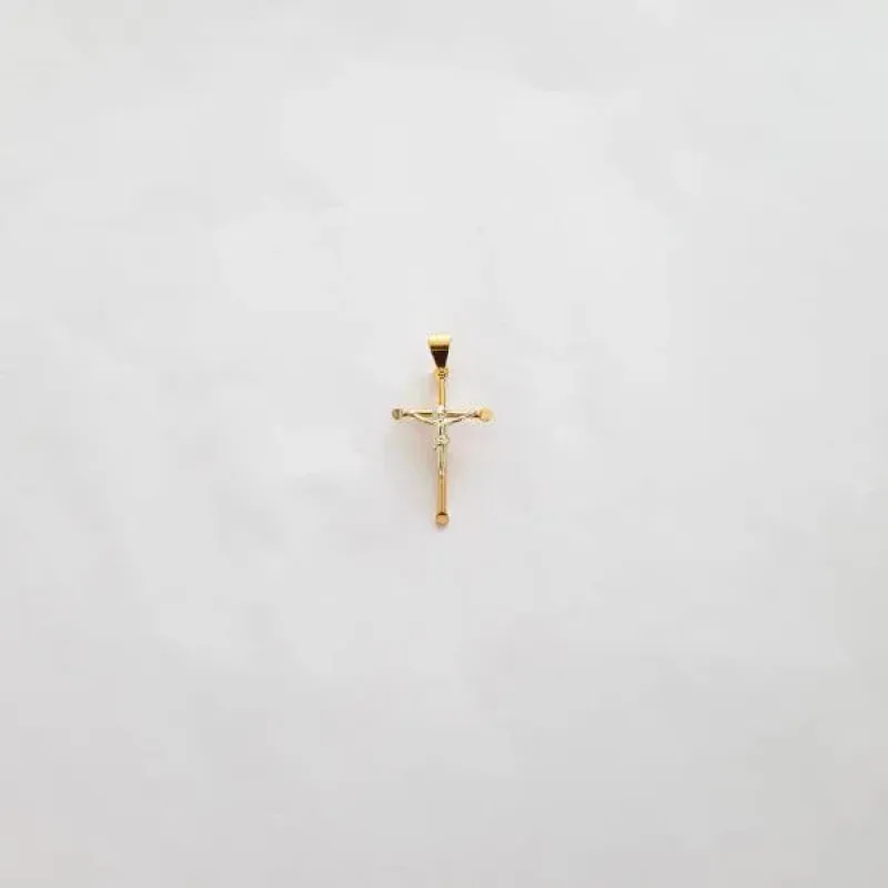 PINGENTE JESUS CRUXIFICADO BANHO TONS AMARELO E BRANCO