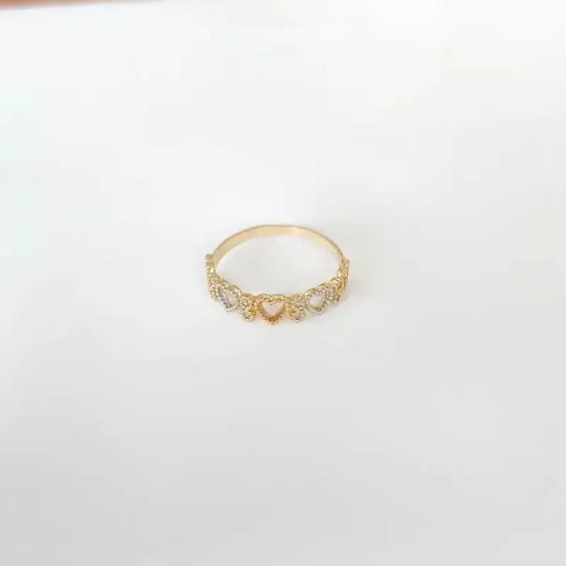 ANEL DOURADO CORAÇÕES E INFINITO VAZADOS TRÊS BANHOS DO OURO