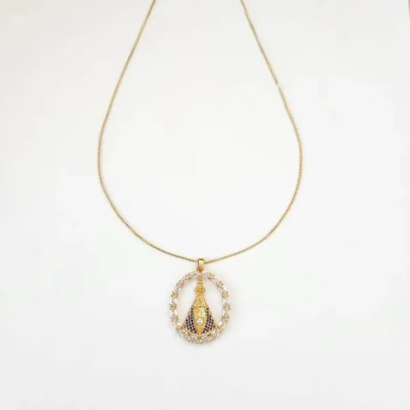 COLAR NOSSA SENHORA APARECIDA ZIRCÔNIAS CRISTAL CRAVEJADO