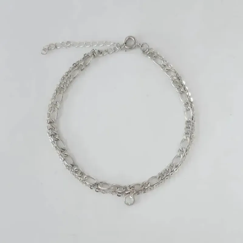 PULSEIRA BANHO DE PRATA DOIS FIOS PINGENTE PONTO DE LUZ