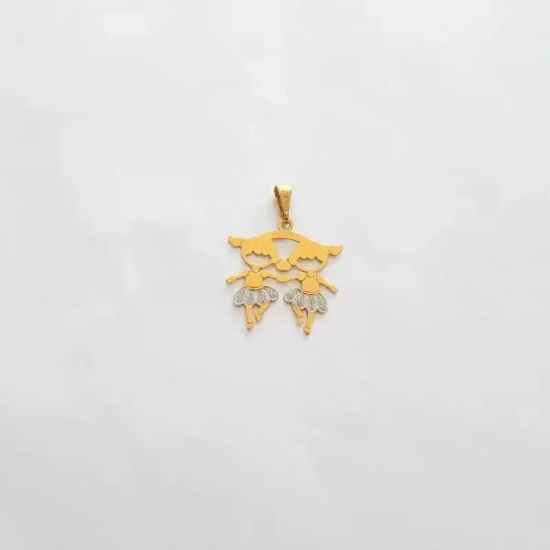 PINGENTE MENINAS BANHO EM TONS AMERELO E BRANCO
