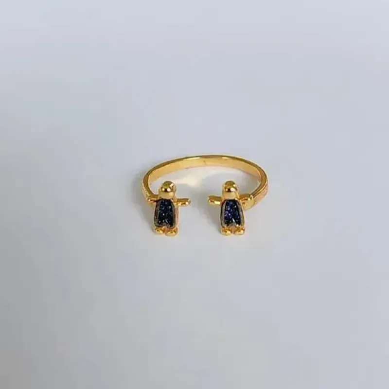 ANEL DOURADO ABERTO MENINOS CRAVEJADO MICROZIRCÔNIAS SAFIRA