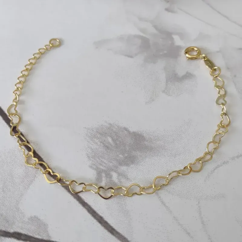 PULSEIRA DOURADA ELOS CORAÇÃO VAZADO INFANTIL
