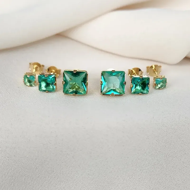 TRIO QUADRADO ZIRCÔNIAS VERDE
