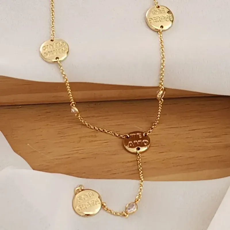 COLAR DOURADO ELO PORTUGUÊS PALAVRAS HO'HOPONOPONO