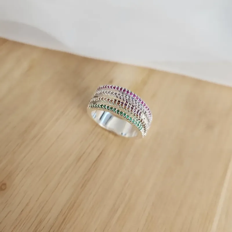 ANEL FIOS CRAVEJADO MICROZIRCÔNIAS MULTICOLORIDAS