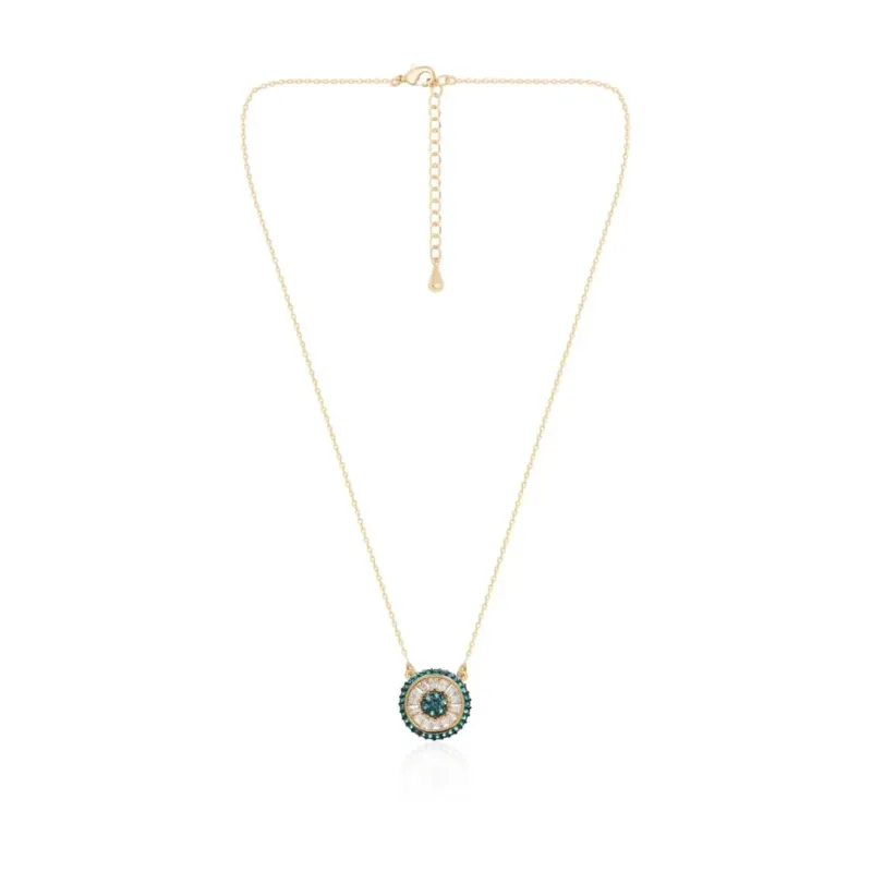COLAR DOURADO PINGENTE PIZZA MICROZIRCÔNIAS CRISTAL E AZUL M