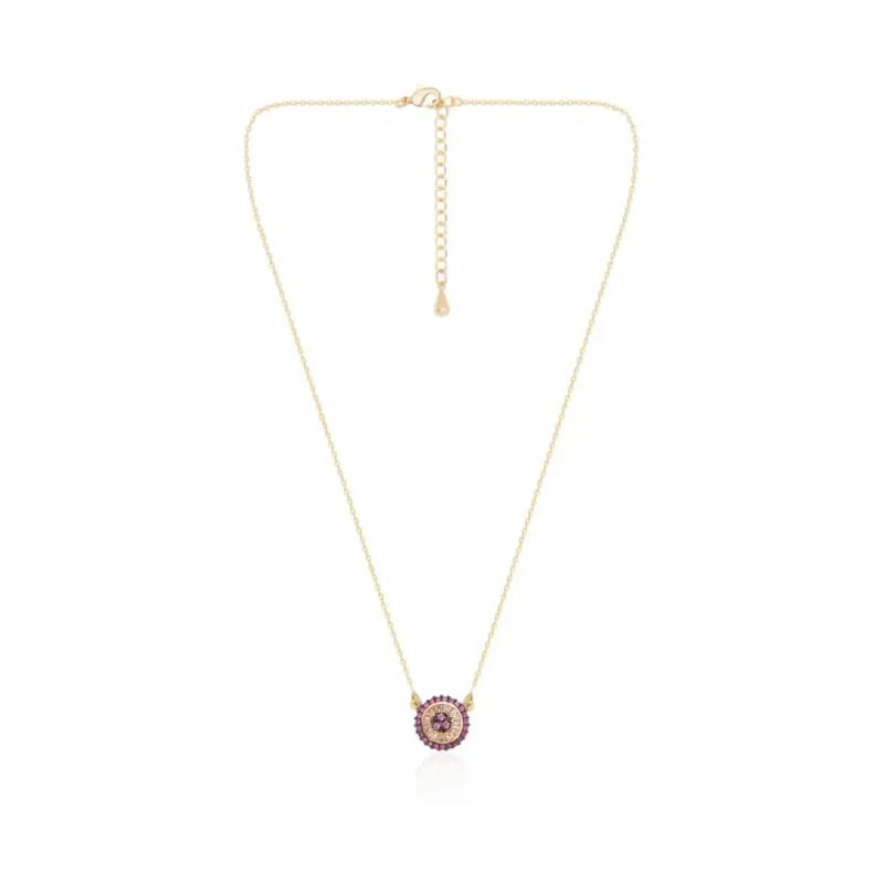 COLAR DOURADO PINGENTE PIZZA MICROZIRCÔNIAS CRISTAL E ROSA