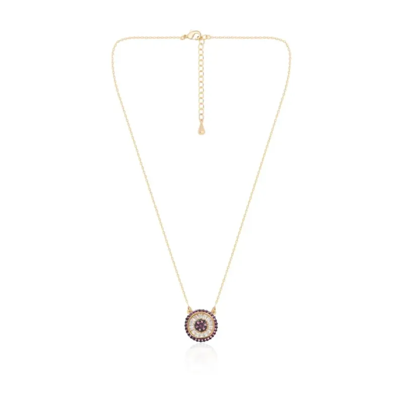 COLAR DOURADO PINGENTE PIZZA MICROZIRCÔNIAS CRISTAL E ROSA M