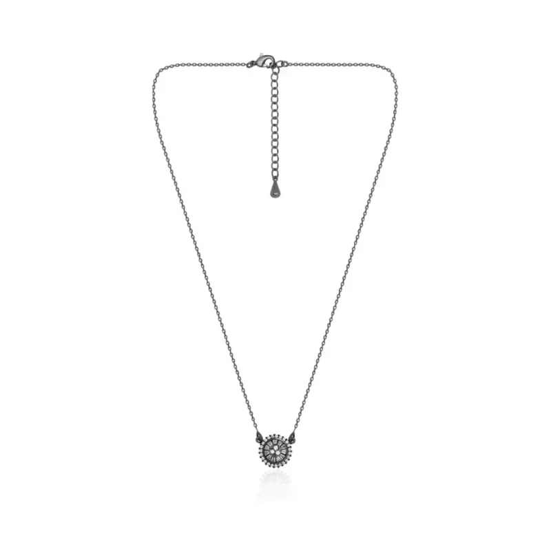 COLAR RÓDIO NEGRO PINGENTE PIZZA P MICROZIRCÔNIAS CRISTAL
