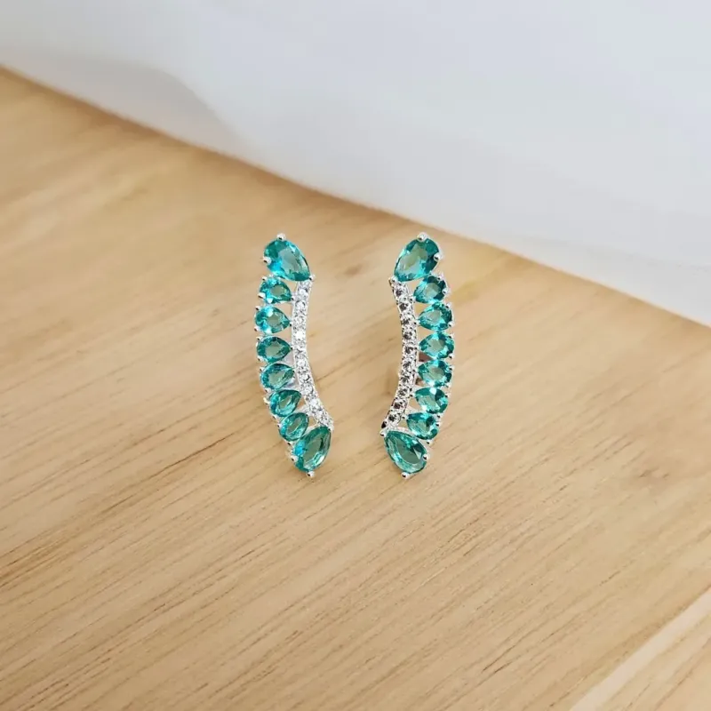 EAR CUFF RÓDIO BRANCO ZIRCÔNIAS PRASIOLITA