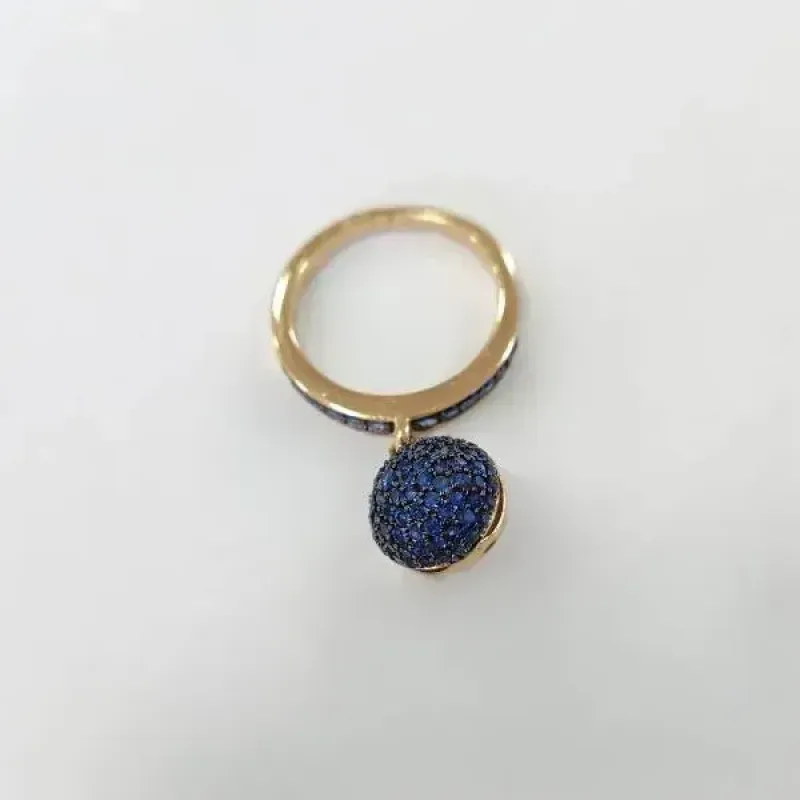 ANEL DOURADO PINGENTE BOLA AZUL