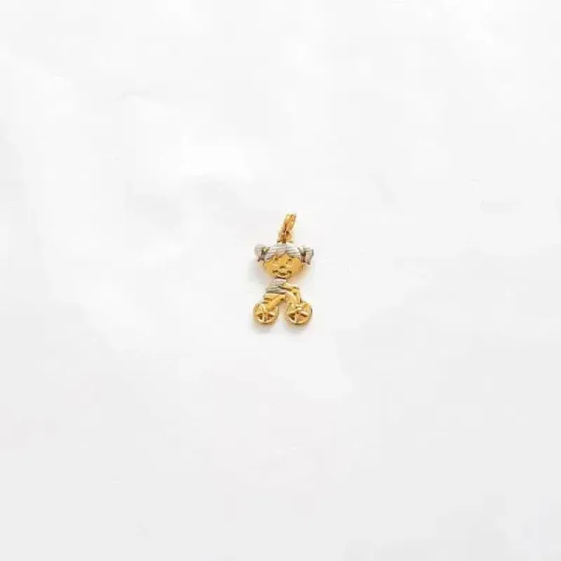 PINGENTE  MENINA BICICLETA BANHO EM TONS AMARELO E BRANCO