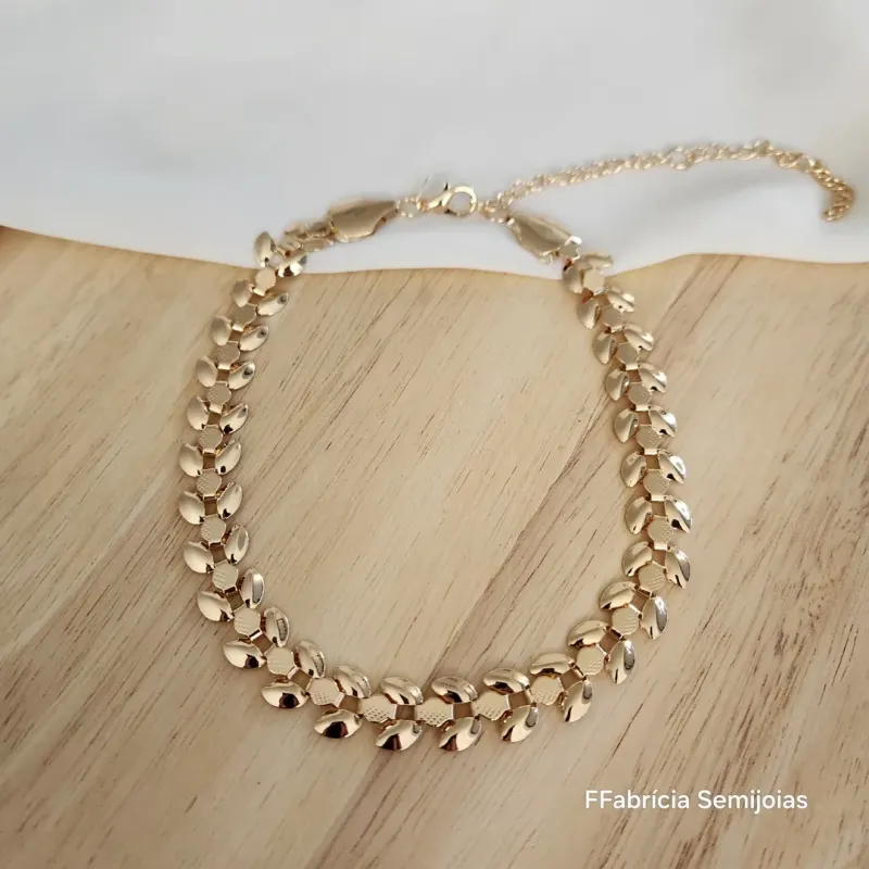 COLAR GARGANTILHA CHOKER LARGA FOLHAS 35 CM