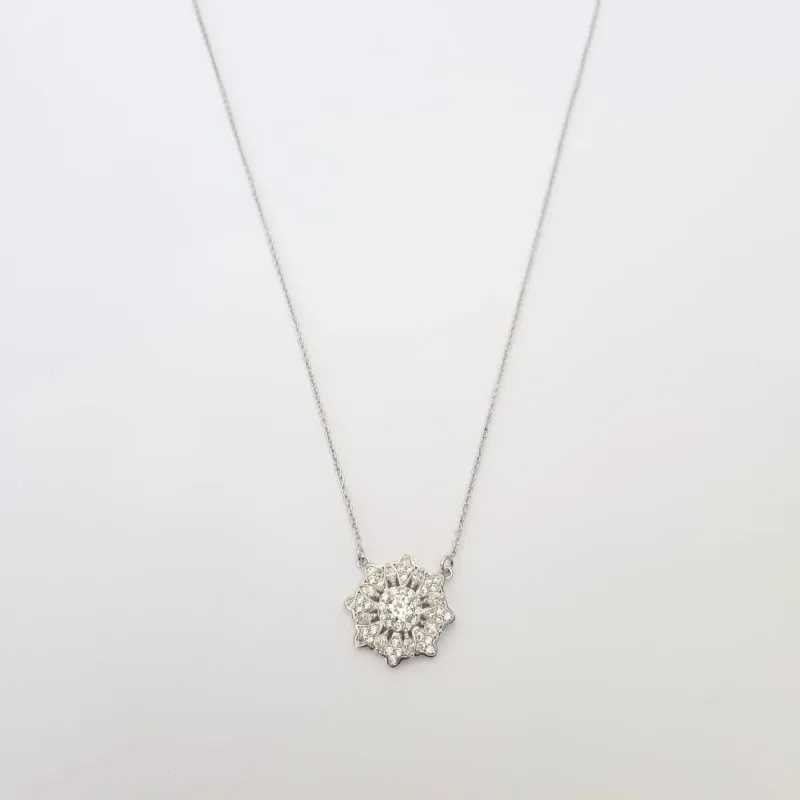 COLAR COM PINGENTE MAXI FLOR RÓDIO BRANCO - ZIRCÔNIA CRISTAL