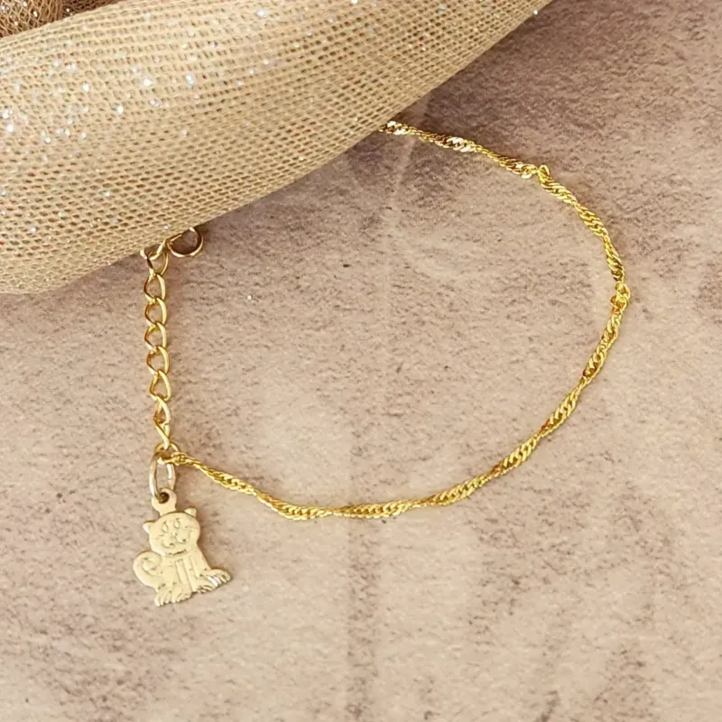 PULSEIRA SINGAPURA COM PINGENTE GATO INFANTIL