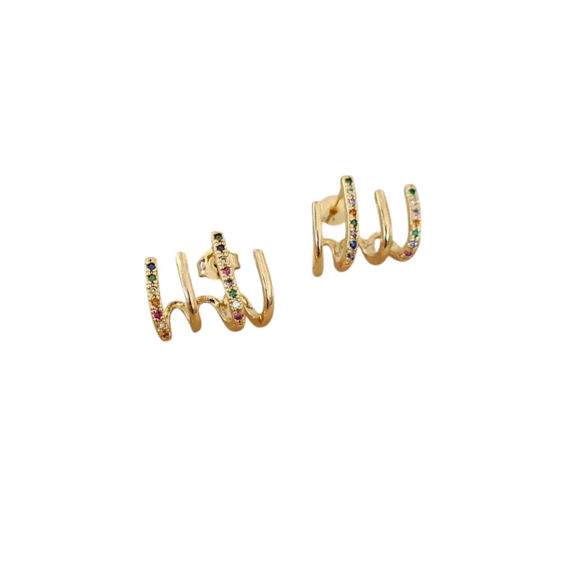 BRINCO EAR CUFF 4 FIOS CRAVEJADO EM MICROZIRCÔNIAS COLORIDAS