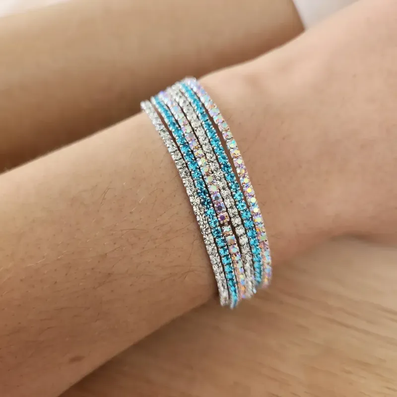 KIT 6 PULSEIRAS ZIRCÔNIAS CRISTAL, AZUL E FURTA COR