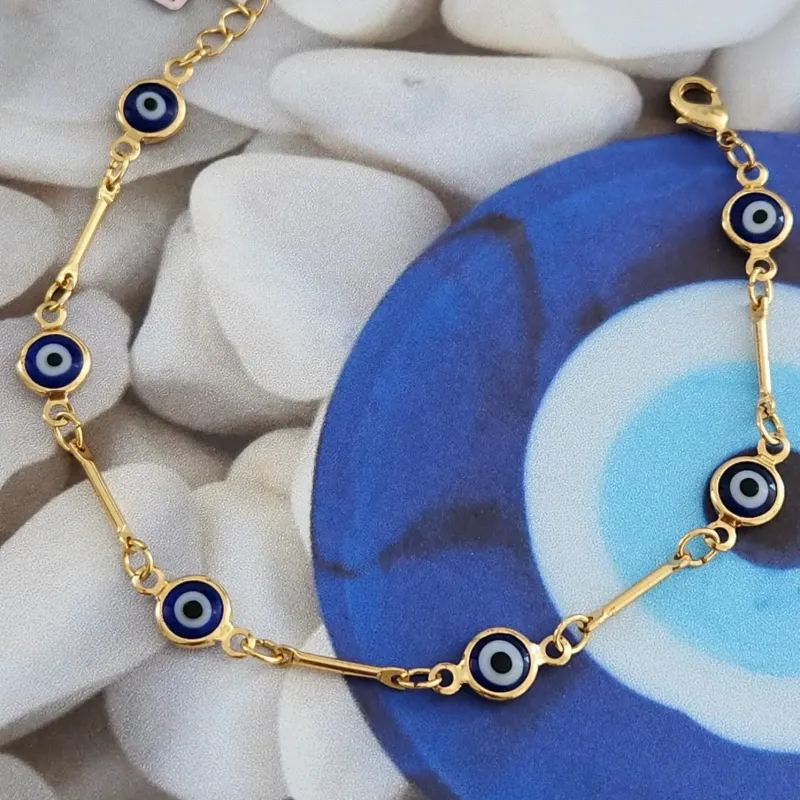 PULSEIRA DOURADA PEÇAS E OLHO GREGO
