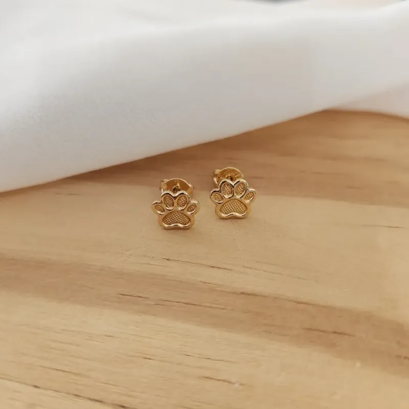 BRINCO DOURADO PATINHA DE CACHORRO CHEIA DETALHES