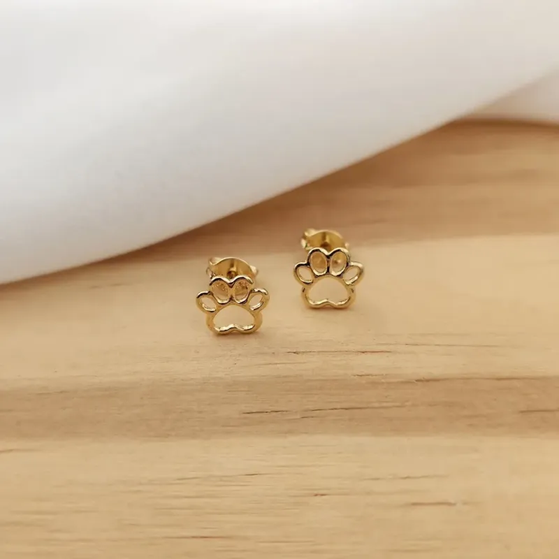 BRINCO DOURADO PATINHA DE CACHORRO VAZADA