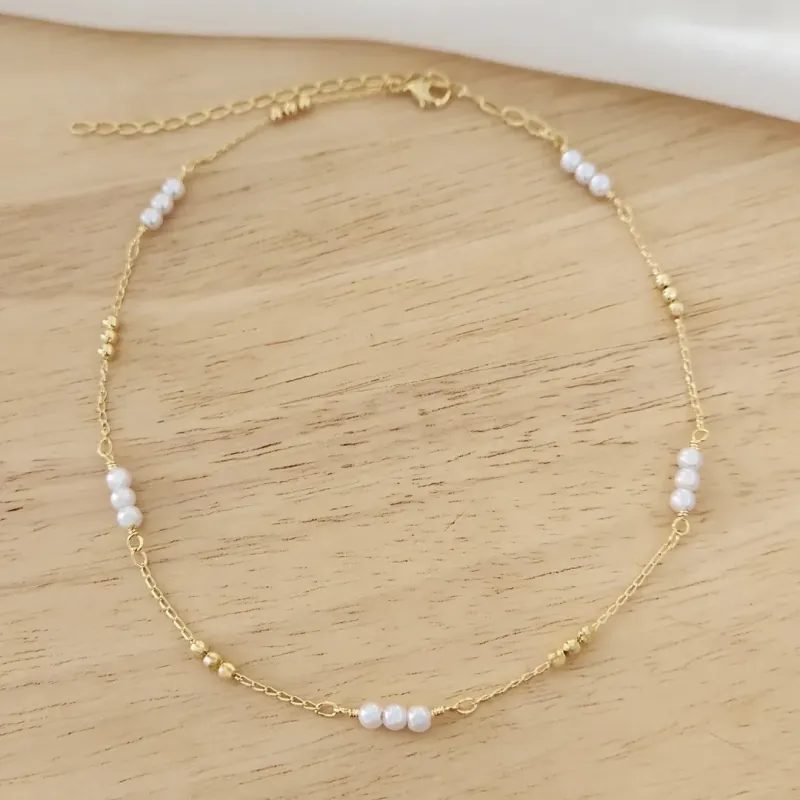 COLAR CHOKER PÉROLAS COM BOLINHAS 3X3 30+10CM