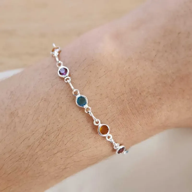 PULSEIRA INFANTIL BEBÊ CORRENTE PEDRAS COLORIDAS 4MM 10+5CM