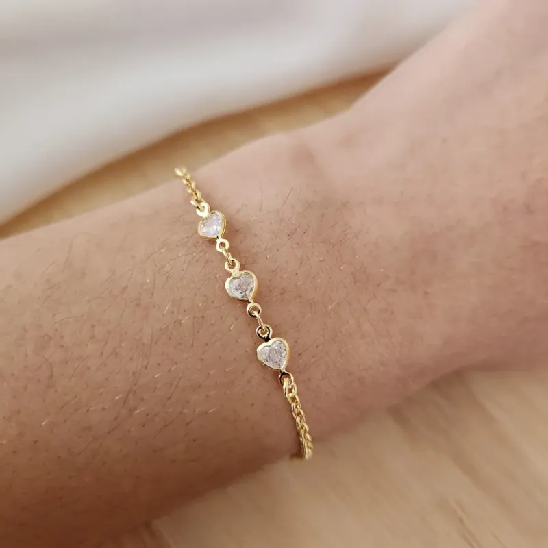 PULSEIRA INFANTIL ELO PORTUGUÊS COM CORAÇÃO 15CM