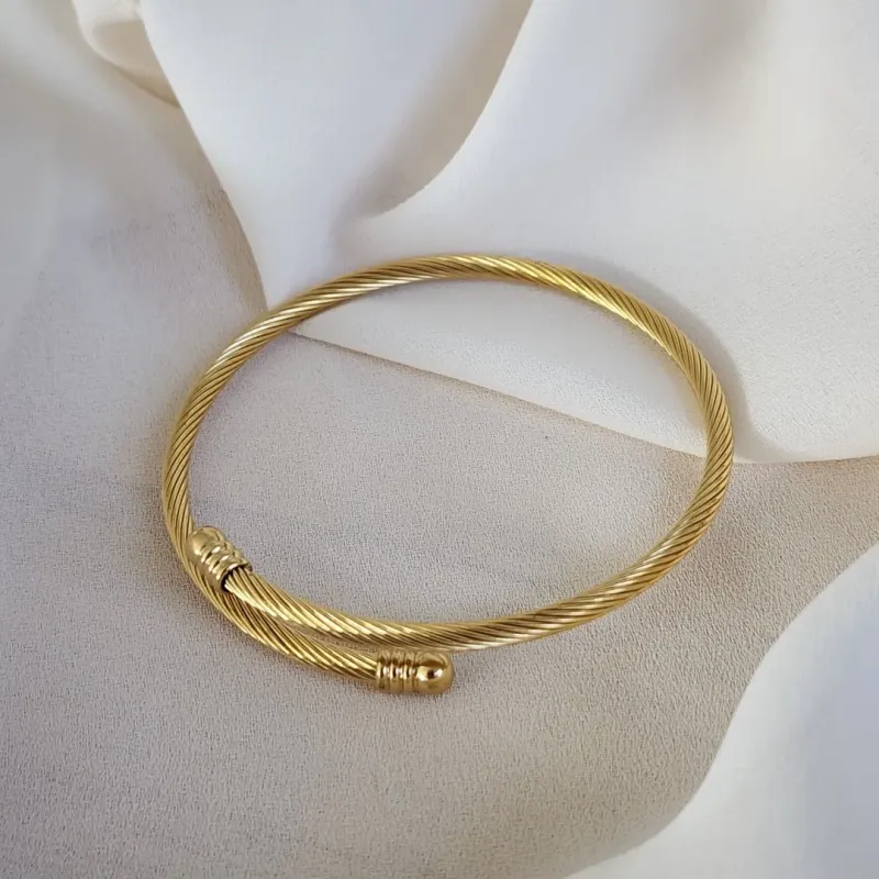 BRACELETE PULSEIRA AÇO ARO LISA DOURADA