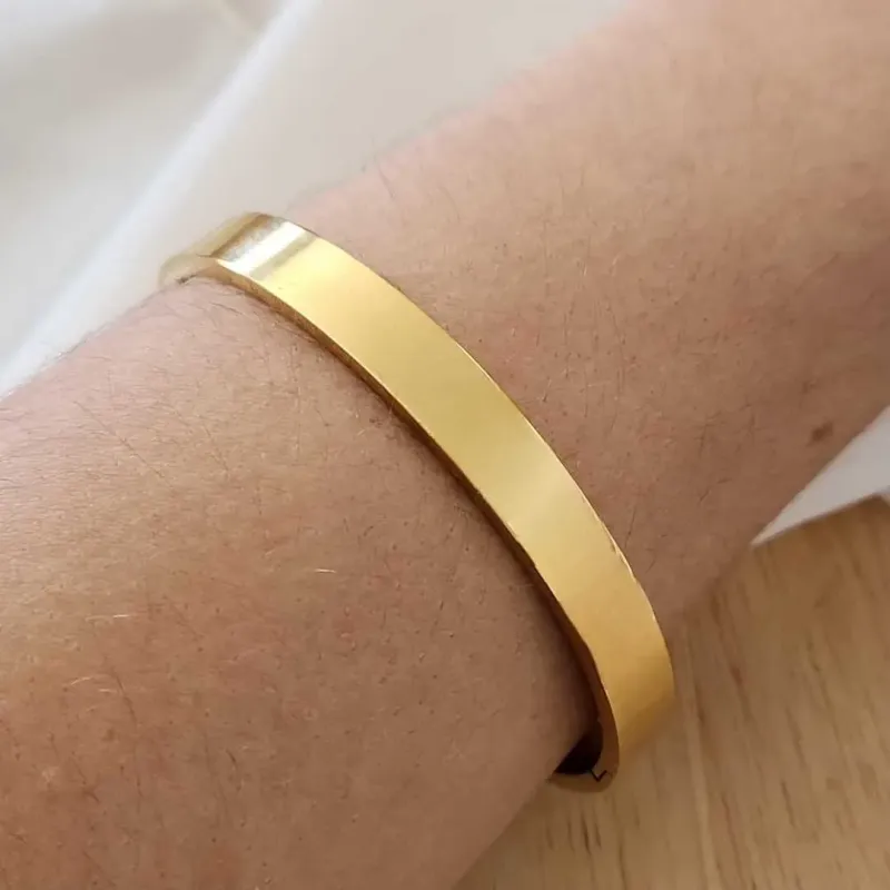 BRACELETE PULSEIRA AÇO LISA LARGA DOURADA
