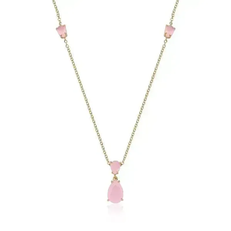 COLAR DOURADO PINGENTE QUARTZO ROSA