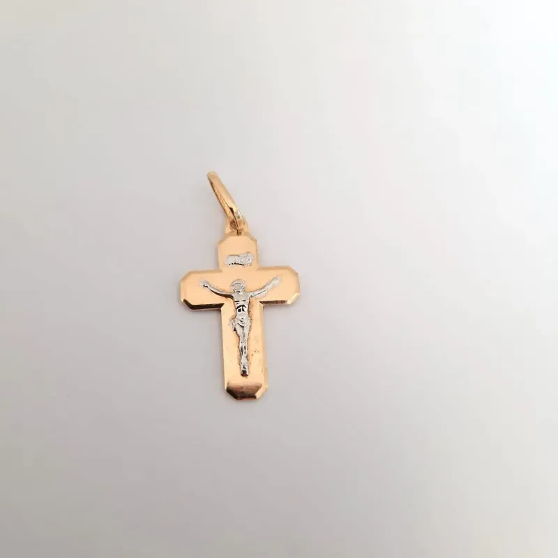 PINGENTE CRUZ BANHO TONS AMARELO E BRANCO
