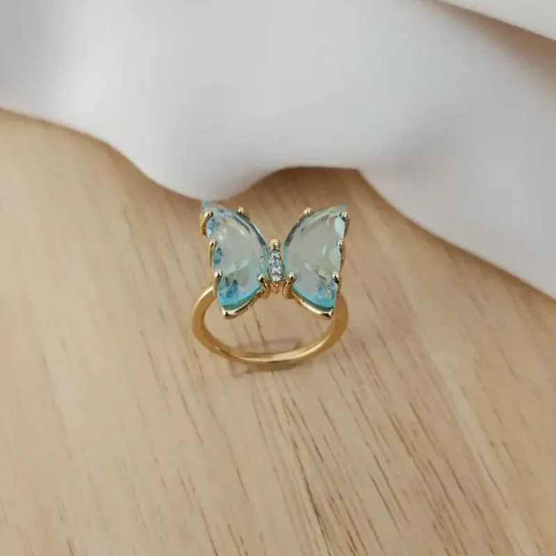 ANEL DOURADO BORBOLETA AZUL