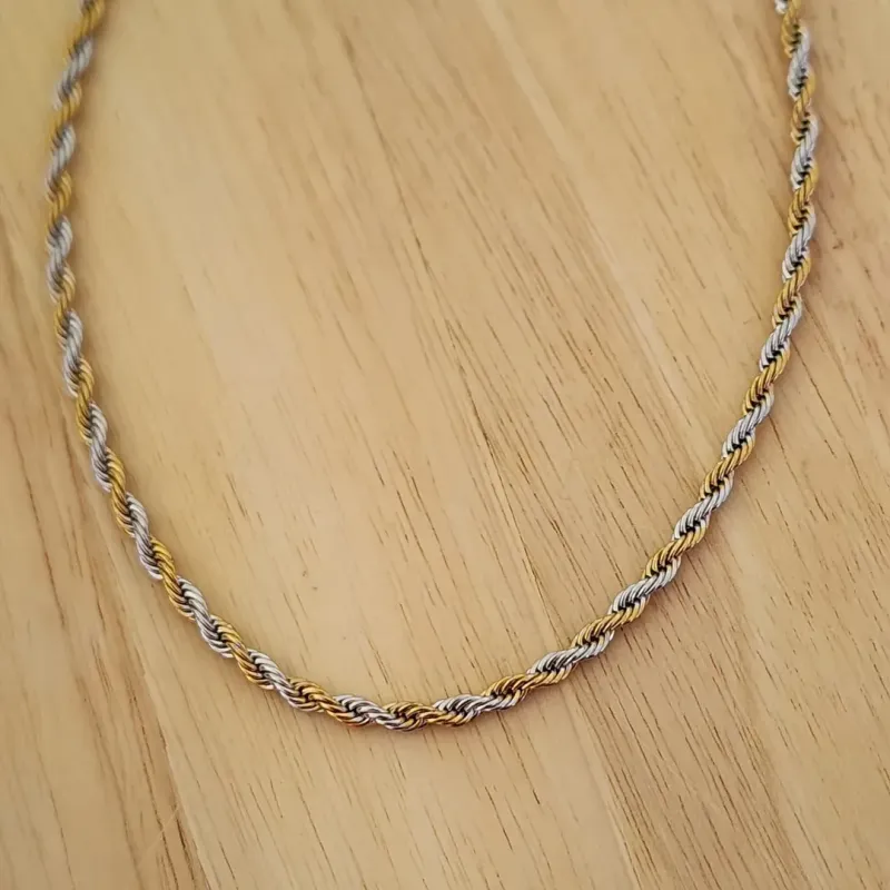 COLAR AÇO CORDÃO BAIANO DOURADO COM PRATA