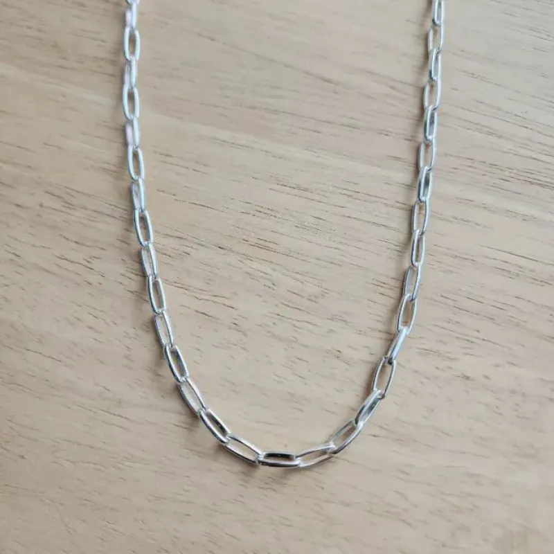 COLAR CORRENTE ELOS CART M PRATA 45CM
