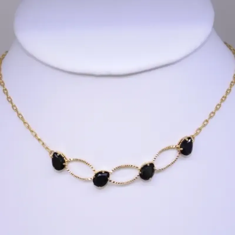COLAR DOURADO ELOS OVAIS COM ZIRCÔNIAS NEGRAS