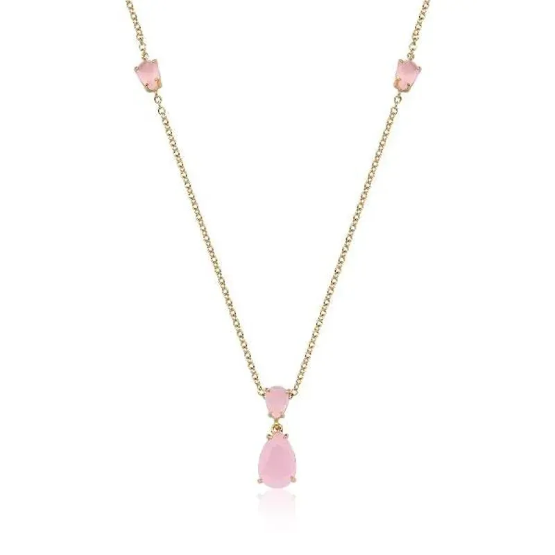 COLAR DOURADO PINGENTE QUARTZO ROSA