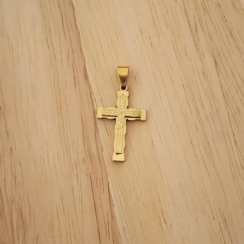 PINGENTE AÇO DOURADO CRUZ PAI NOSSO